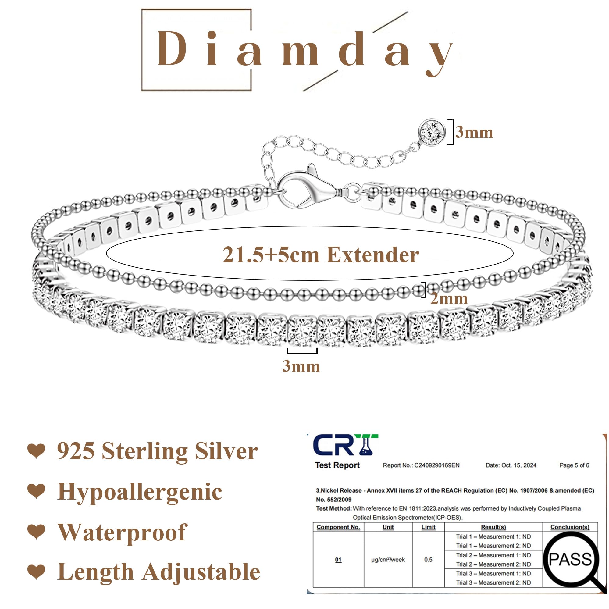 Diamday Cavigliera da Donna Argento 925 Bracciali Caviglia Argento Regolabile Delicato Cavigliere Impermeabile Cavigliera Gioielli CZ Cuore Perla Cavigliere a Strati per Donna