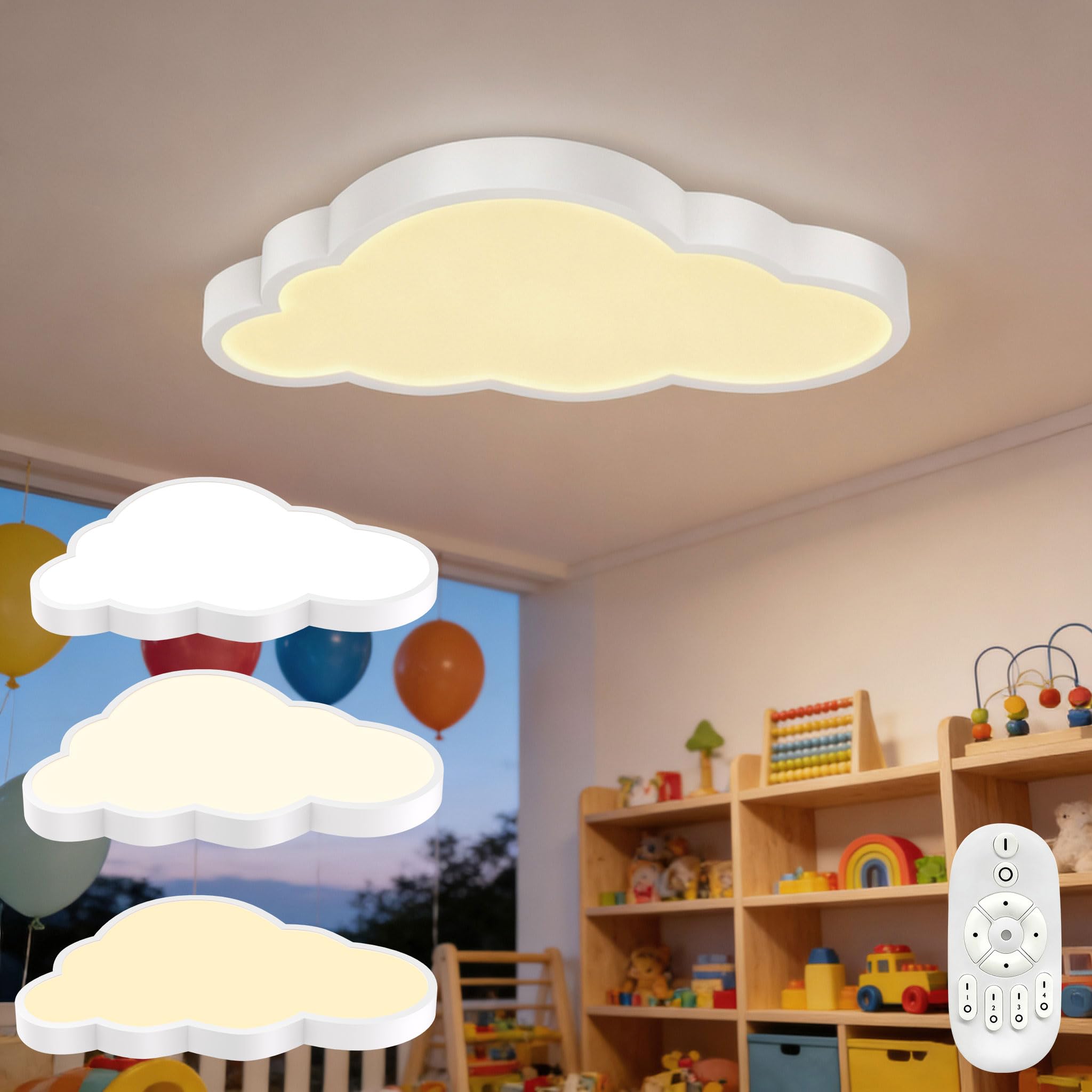 UISEBRT Lampada da soffitto a LED con nuvole, per cameretta dei bambini, 48 W, ultra sottile, dimmerabile, creativa, con telecomando, per cameretta dei bambini, camera da letto, soggiorno