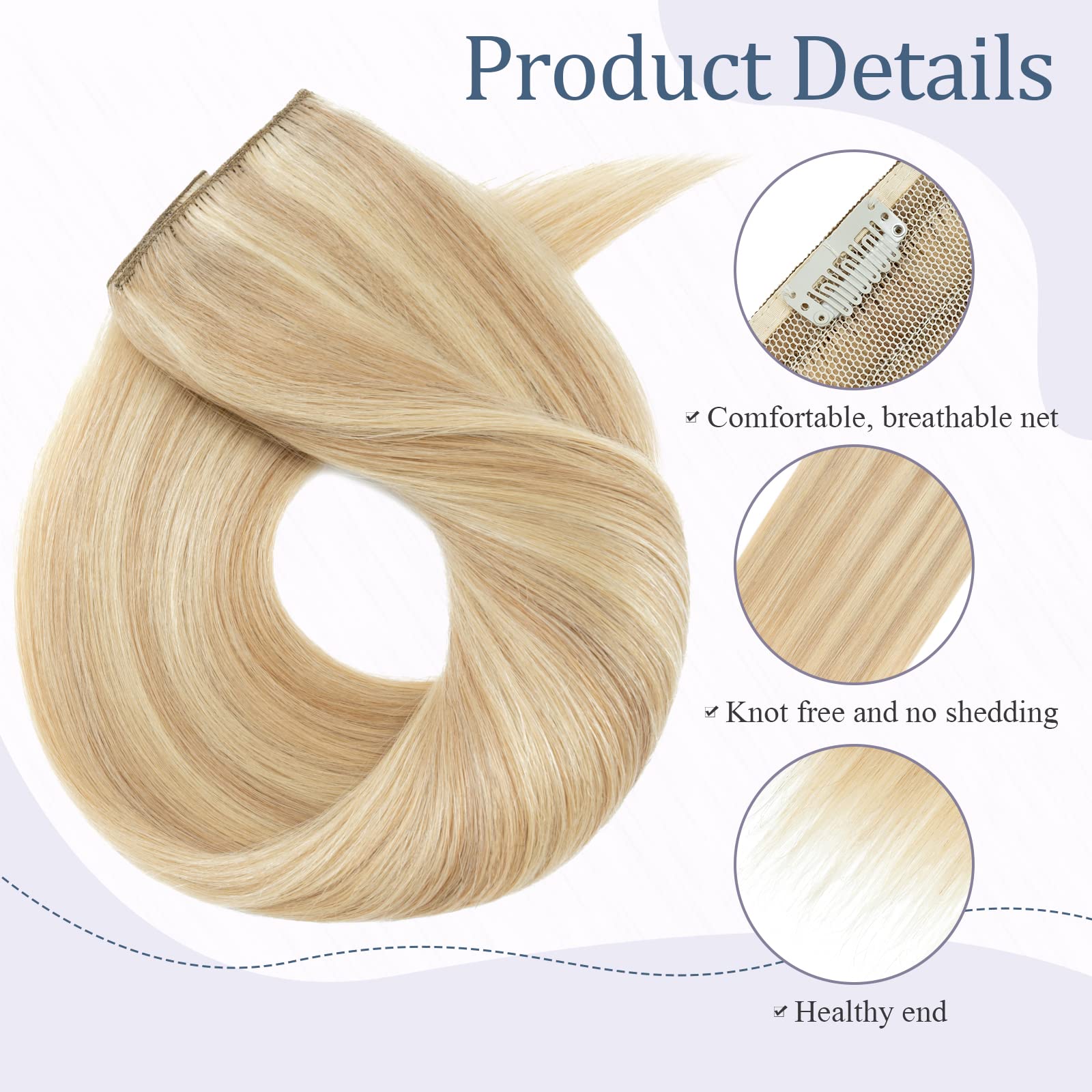 Clip in Extensions Echthaar Dick Haarteile Echthaar 1 Piece 5 Clips 7A Remy Hair Weich Natürlich Haarverlängerung 45cm-90g 18P613# Graublond & Bleichblond