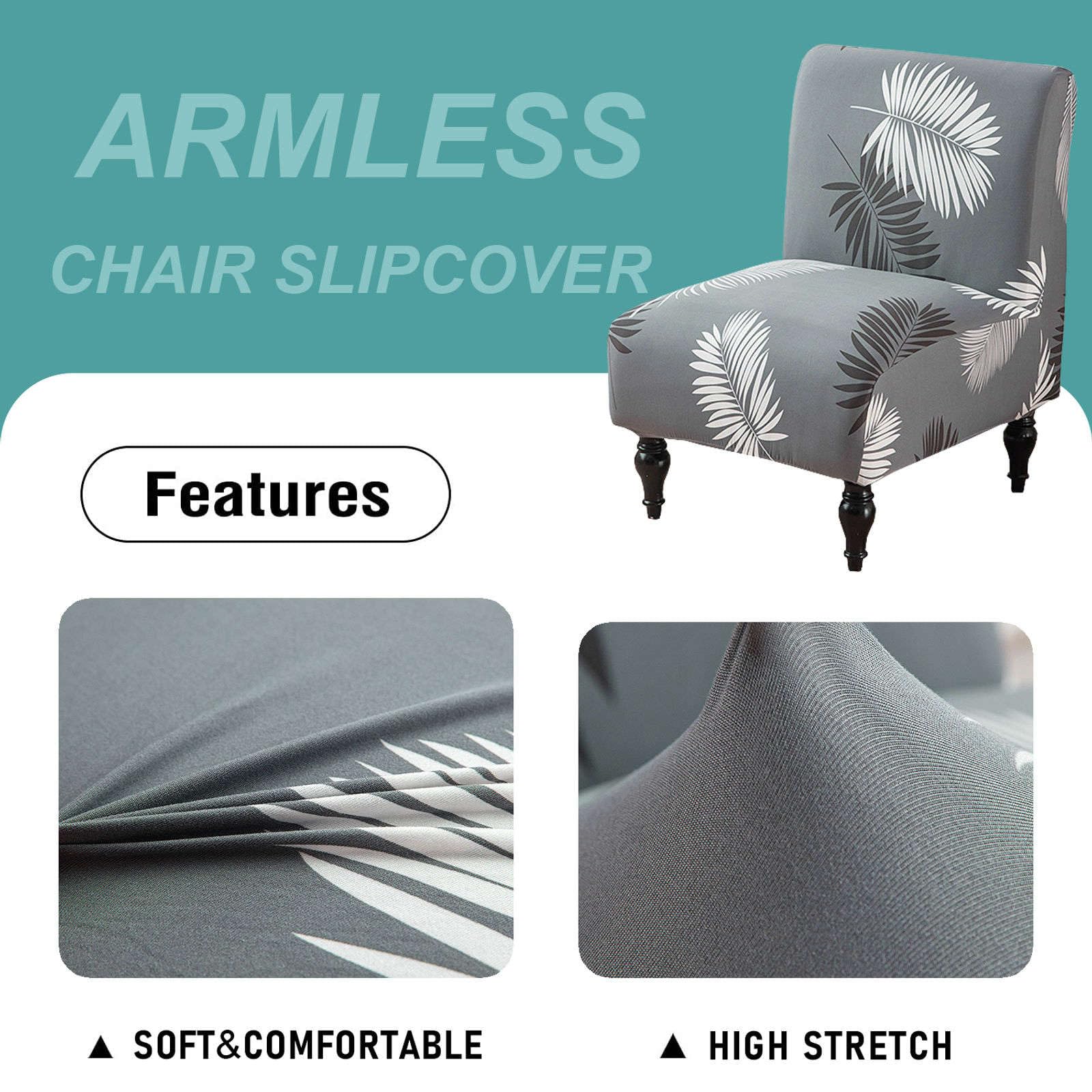 JHLD Elastique Housse De Fauteuil sans Accoudoirs, Spandex Housse De Chaise Imprimé Doux Housse De Canapé avec Bas élastique Antidérapant Housse De Fauteuil pour Salon-X-2 pièces