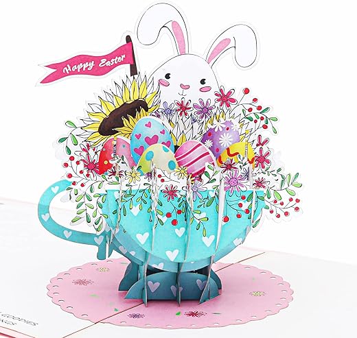 Liif Teacup Easter Bunny Gift 3D Greeting Pop Up Easter Card, Happy Easter Card For Kids, Grandson, Granddaughter, Children, Boy, Girl – Cute,…