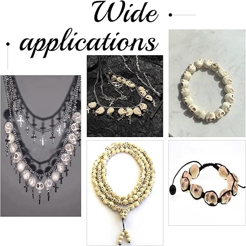 Miniatura 4 de arricraft 200 cuentas de calavera de 3 tamaños, color blanco cremoso, hebras sintéticas de cuentas de turquesa para la fabricación de joyas de