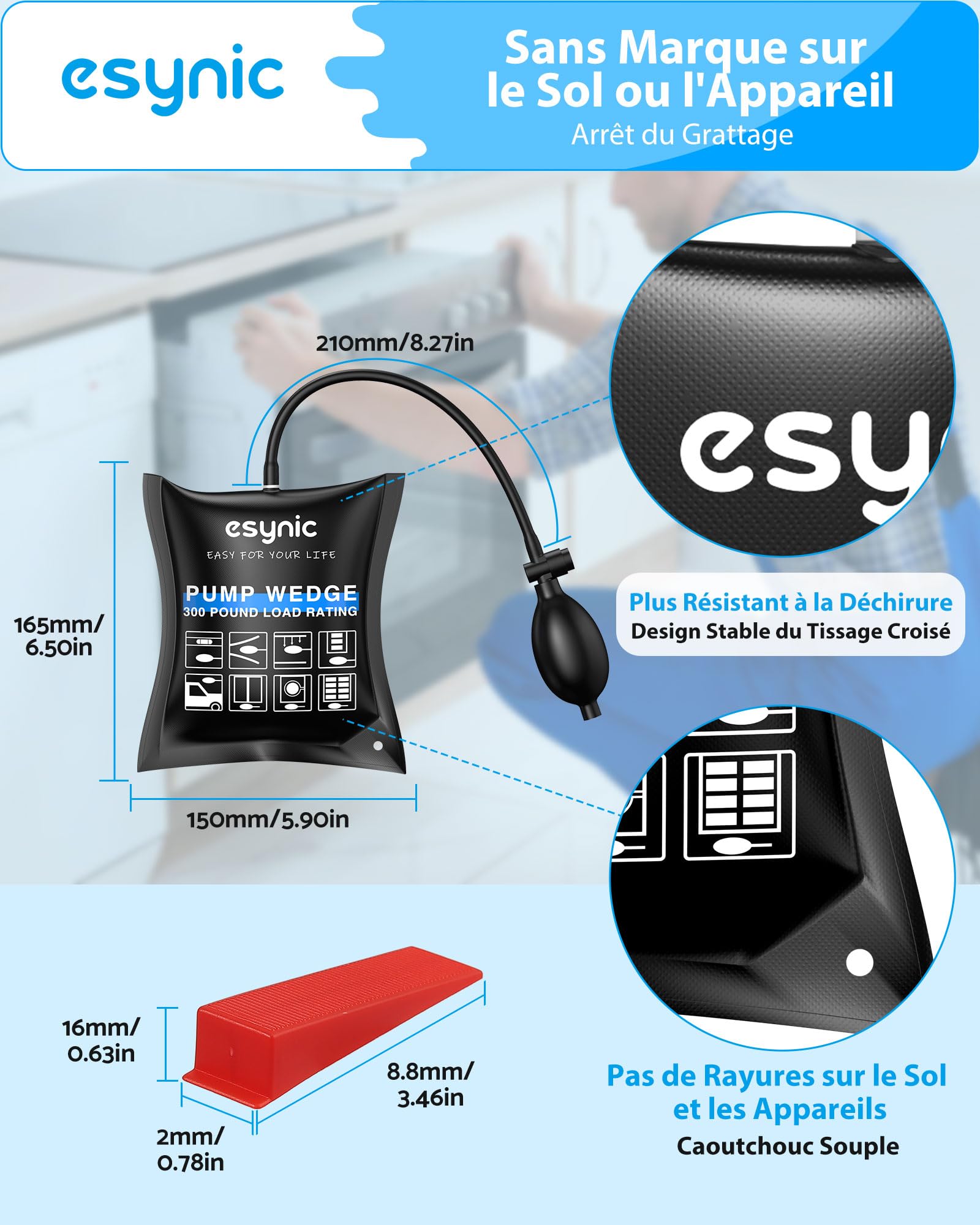 eSynic Lot de 2 Sacs gonflables en TPU Durable pour Porte de Levage - 15 x 16,5 cm - Capacité de Charge : 200 kg