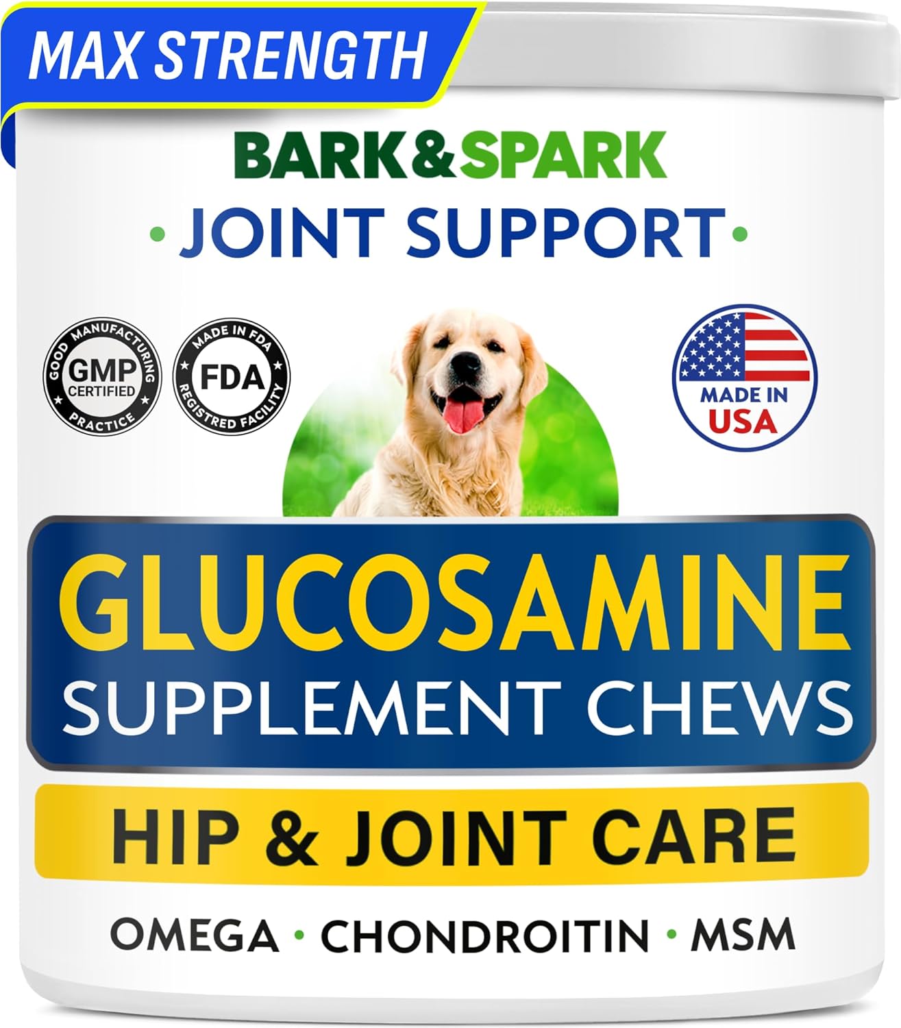 BARK&SPARK Glucosamine Chondroitin Dog Hip & Joint Supplement – Joint Pain Relief – Hip & Joint Chews – Joint Support Large Small Breed – Senior Doggie Vitamin Pill Joint Health (120 Treats – Bacon)