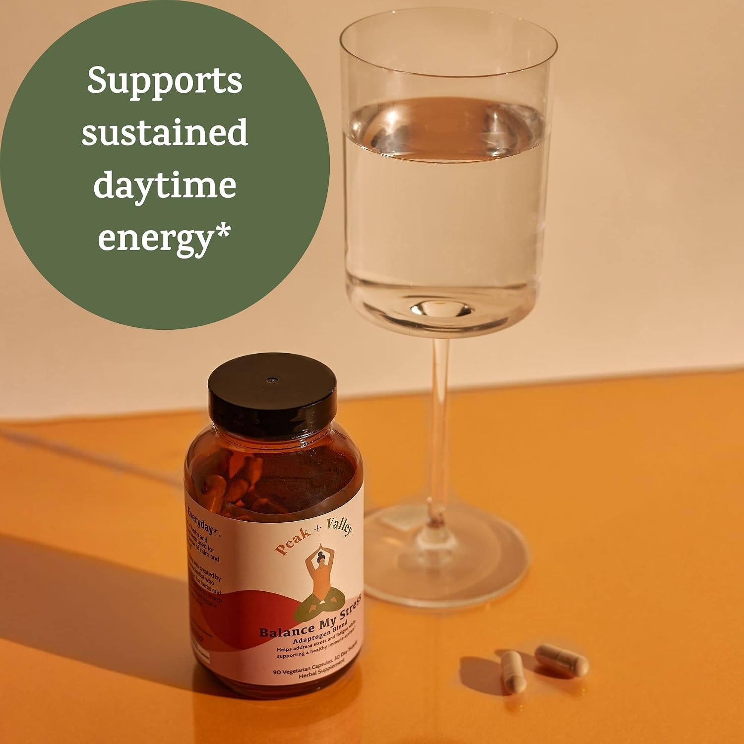 Peak + Valley Balance My Stress Adaptogen 30 Day Capsules for Stress/Fatigue Support | Ashwagandha, Eluthero Root, Reishi Mushroom | Stress Relief Formula | Natural Mood Support
