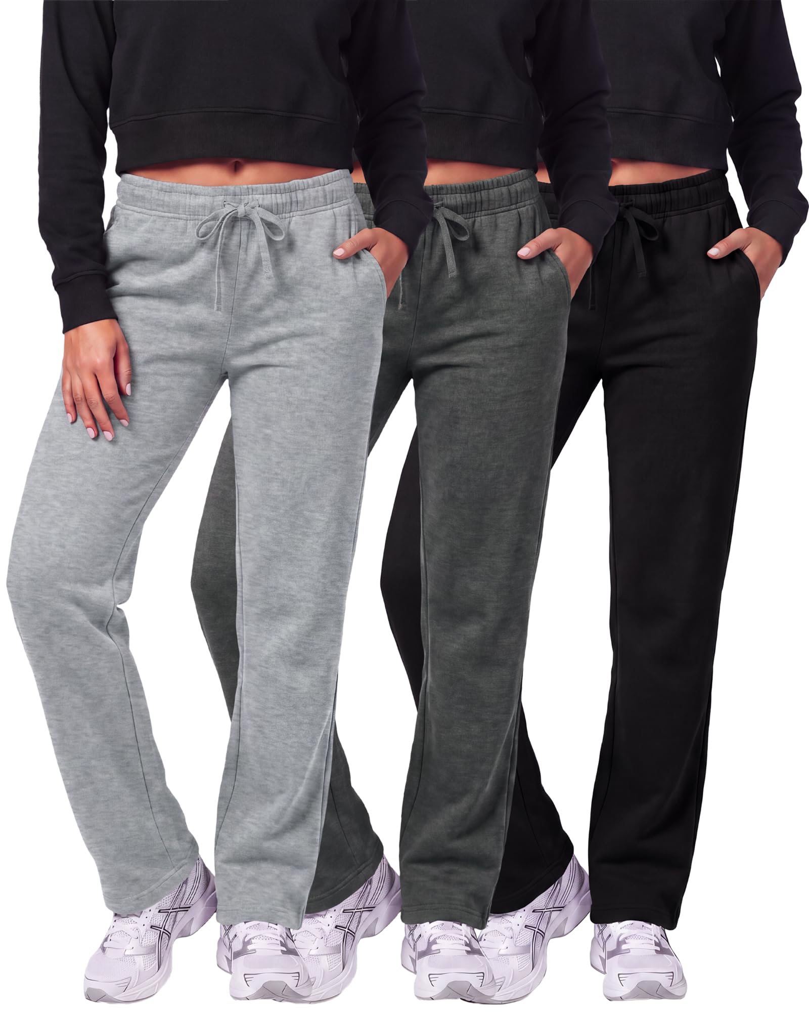 3 Pack Women's Fleece Sweatpants Open Bottom Lounge Sweats Workout Pockets