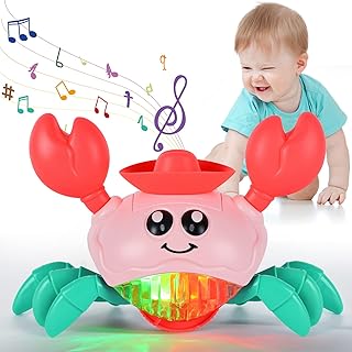 Crawling Crab Baby Toy,6 9 12 Months Interactive Walking Sensory Toys with Automatically Avoid Obstacles Function,Musical Light up Crawling Toys for 1 Year Old Boys Girls