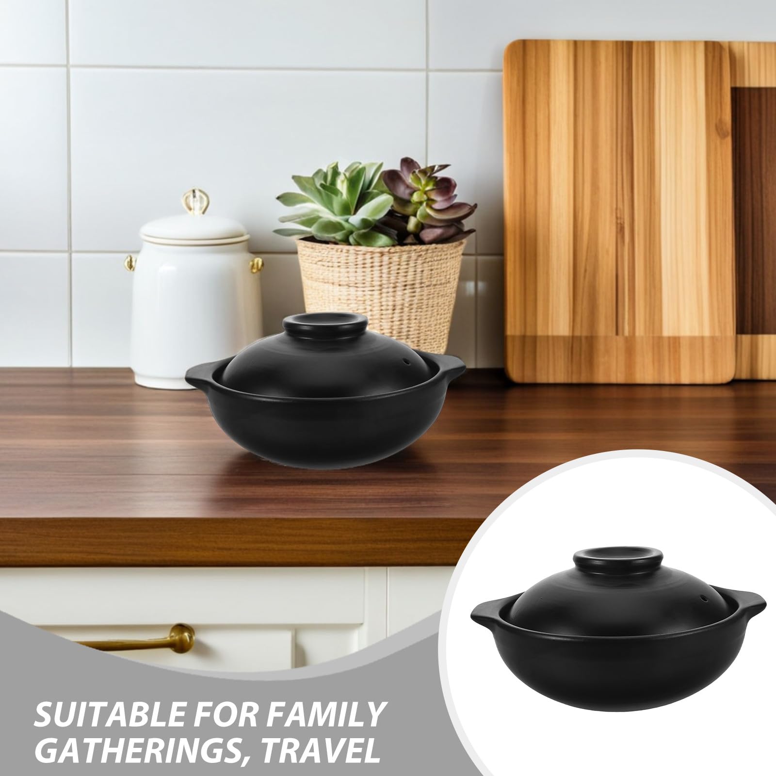 Abaodam Cazuela de Barro de 600ml con Tapa, Diseño Clásico y Ligera para Cocina y Restaurante, Mantiene el Arroz Comida Caliente con Material de Arcilla Resistente