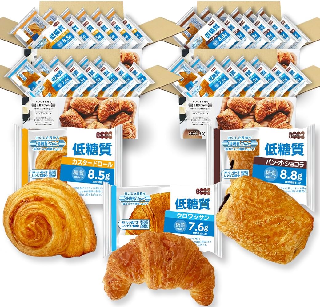 【クーポンで5168円！】KOUBO 低糖質パン 48個入 満足低糖質Styleセット 賞味期限50日以上 常温保存 ロングライフパン 個包装 非常食 メーカー直送が激安特価！