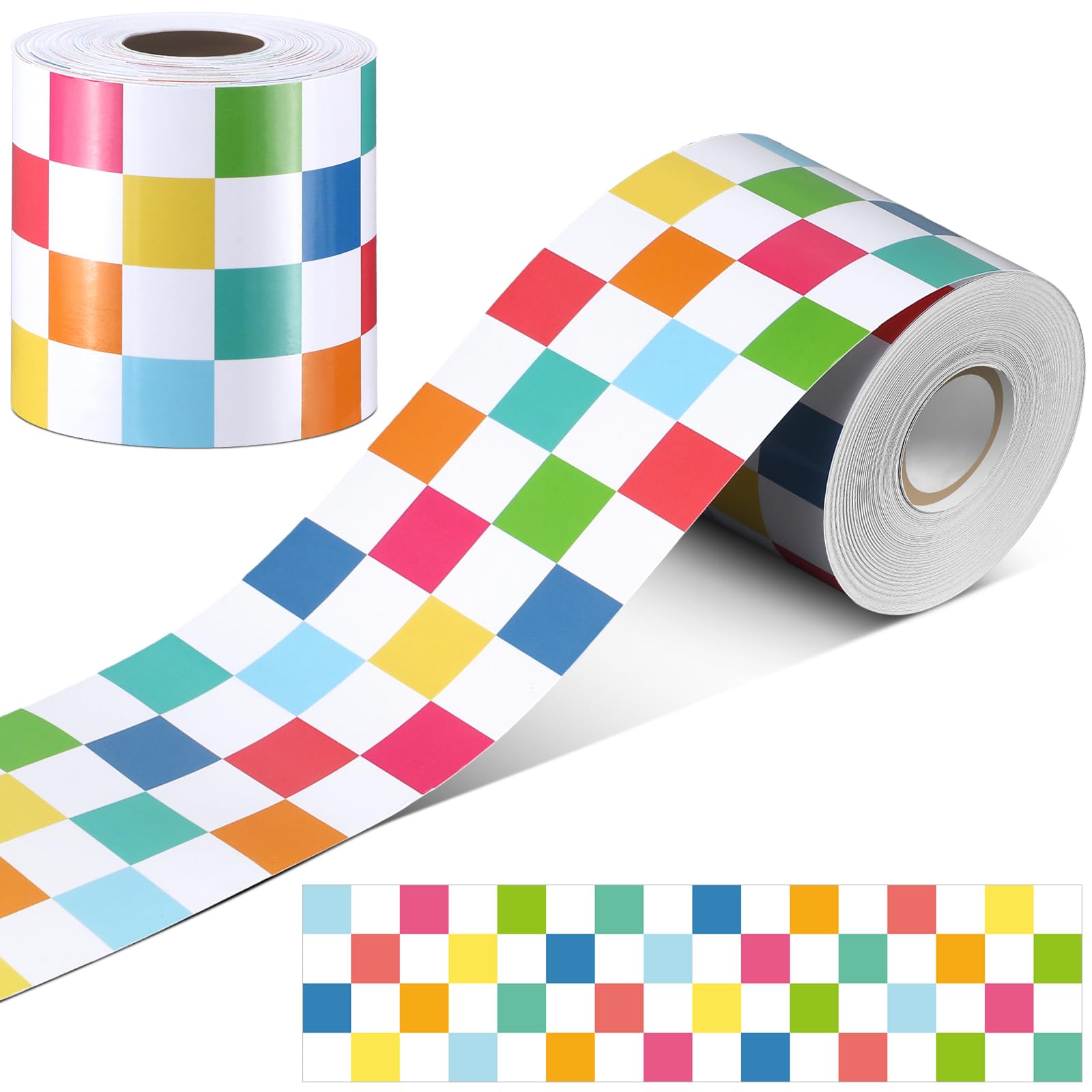 Zonon 65 Feet Checkered Border for Bulletin Board Pastel Rainbow Colorful Straight Trim Checkerboard Borders Decorative for Classroom Back to School Supplies(Checkerboard Style,Rainbow Color)