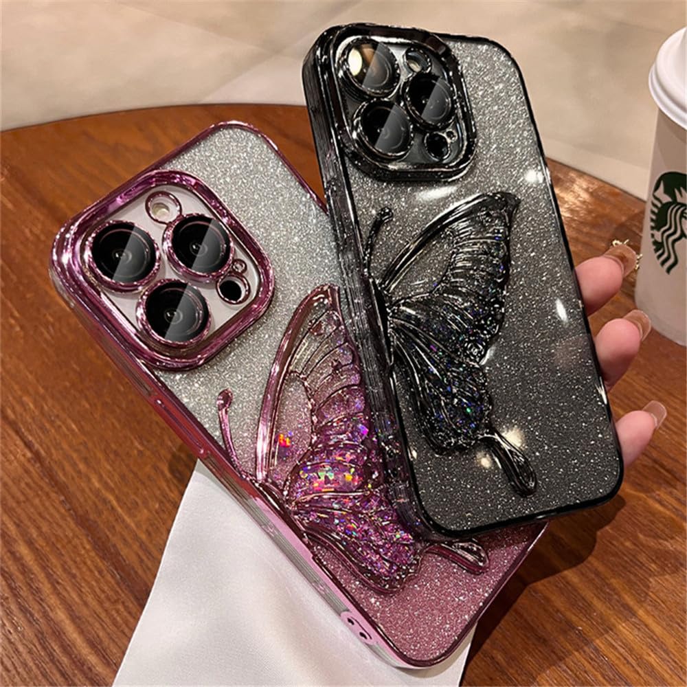 Caka Coque pour iPhone 14 Pro Max, iPhone 14 Pro Max – Coque à paillettes scintillantes pour femmes et filles – Coque flottante avec film protecteur d 'écran – Bleu violet