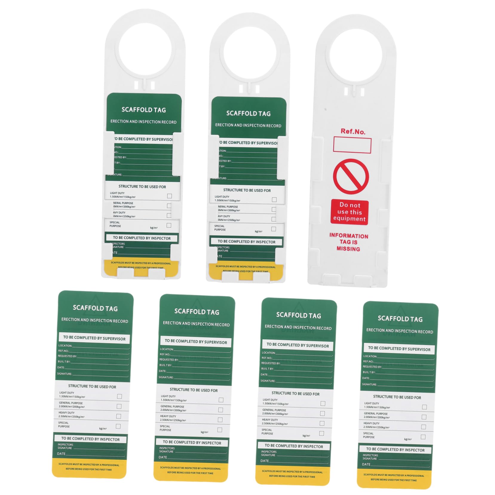 Garneck Set 3 Supporti Durevoli e 6 Inserti di 9 Etichette di Ispezione per Scale e Ponteggi Resistenti All'umidità per Sicurezza Sul Lavoro Industriale e'aperto