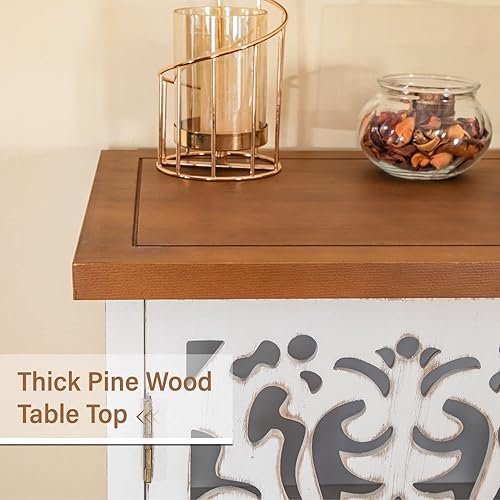 Miniatura 4 de MFSTUDIO Accent Wood Storage Cabinet, Large Farmhouse Hollow-Carved Buffet Sideboard with 3 Doors Decorative Storage Cabinets for Living Room