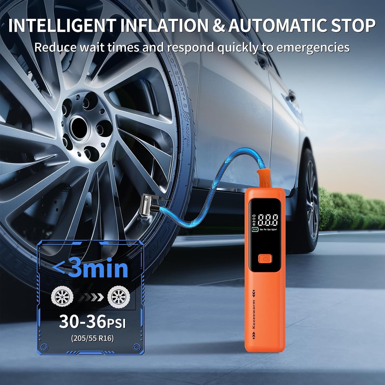 Tire Inflator Portable Air Compressor - ZGWATO Tire Air Pump with Digital Pressure Gauge, Auto Shut Off, 3X Faster Inflation, Cordless Tire Inflator for Car, Motorcycle, Bike, Bicycle and Ball, Orange