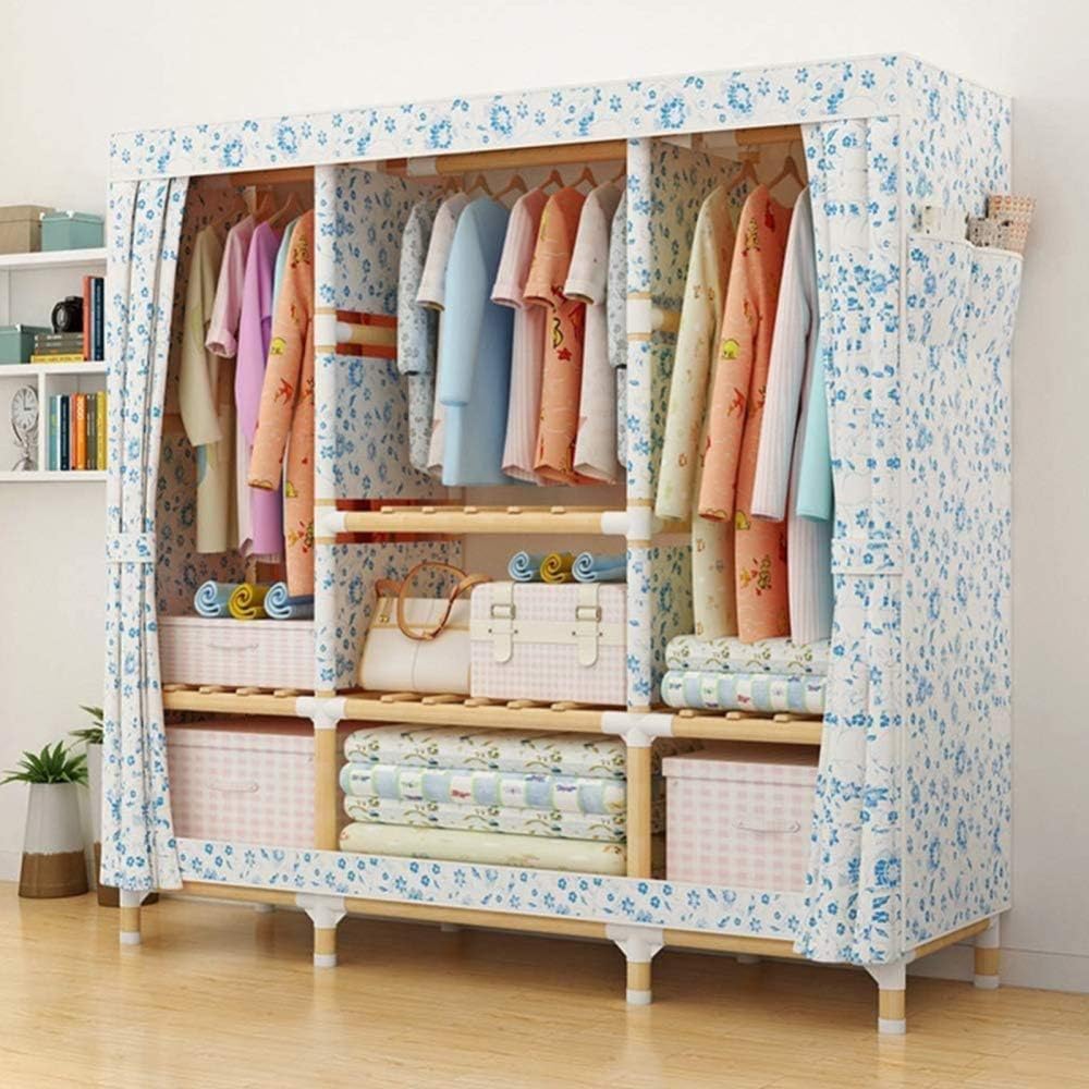 Portable Closet Wardrobe Fabric Standing Wardrobe 20mm Thick Wooden Stick with Hanging Rack and 6 Shelves Quick and Easy to Install Foldable for Storing Clothes, Shoes,E