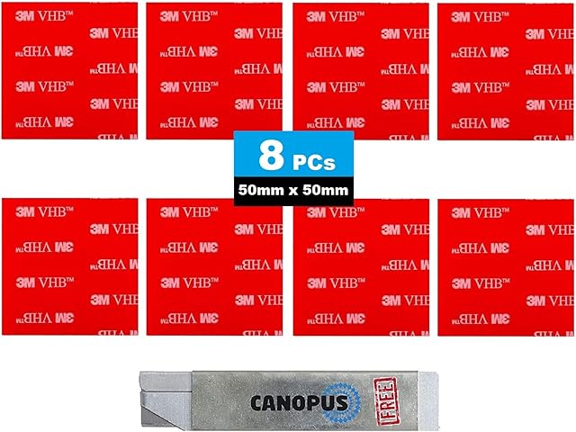 CANOPUS 3M VHB 5952 (50.8 mm x 50.8 mm, 8-PCs), Waterproof Double Sided Pads, Heavy Duty 3M Double Sided Sticky Pads, Ideal for Number Plate, License Plate, Dash Cam, Home Decor, Office Decor, Black