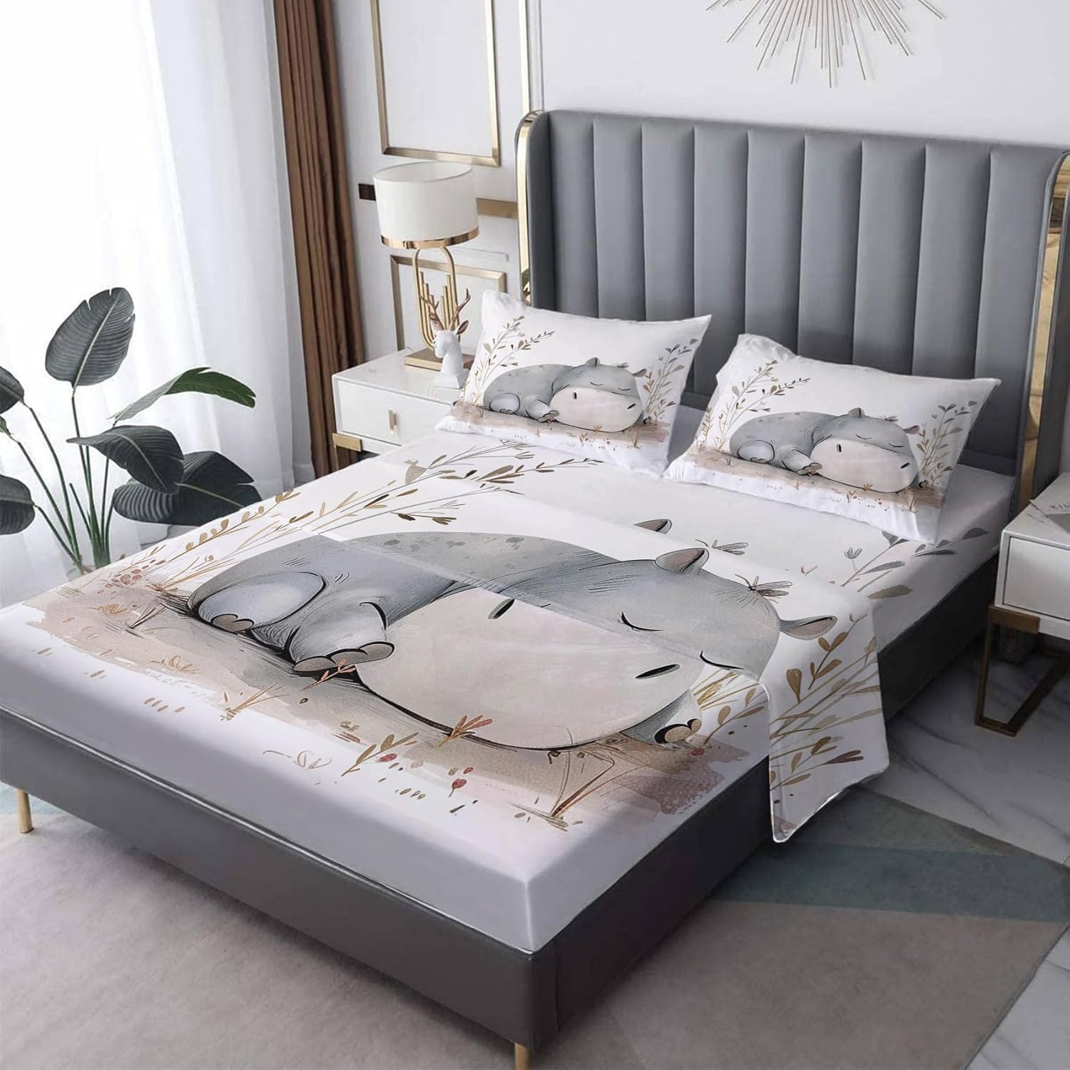 Fizzenobia Hippo Gifts Queen Sheet Set Hippo Sheets & Bedroom Decor