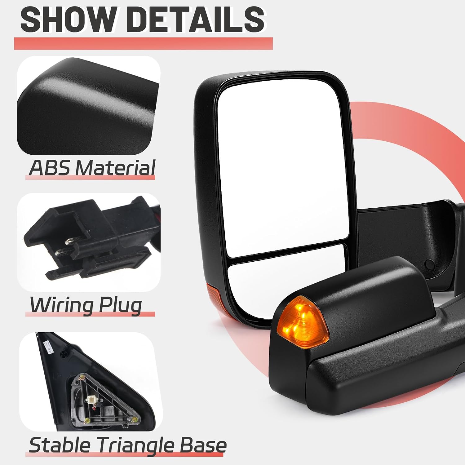 PZ Driver and Passenger Side Tow Mirrors for 2002-2008 Dodge Ram 1500, 2003-2009 Dodge Ram 2500 3500 with Manual Adjustment, Amber Turn Signal, Dual Mirrors Pair Set Black