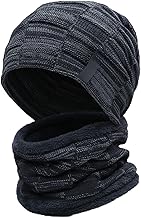 Drumstone +1  ᴛᴇᴇ Woolen Beanie Hat and Neck Warmer Set, Winter Cap Muffler for Men and Women, Cold Weather Outdoor Wear, Daily Use (Black)