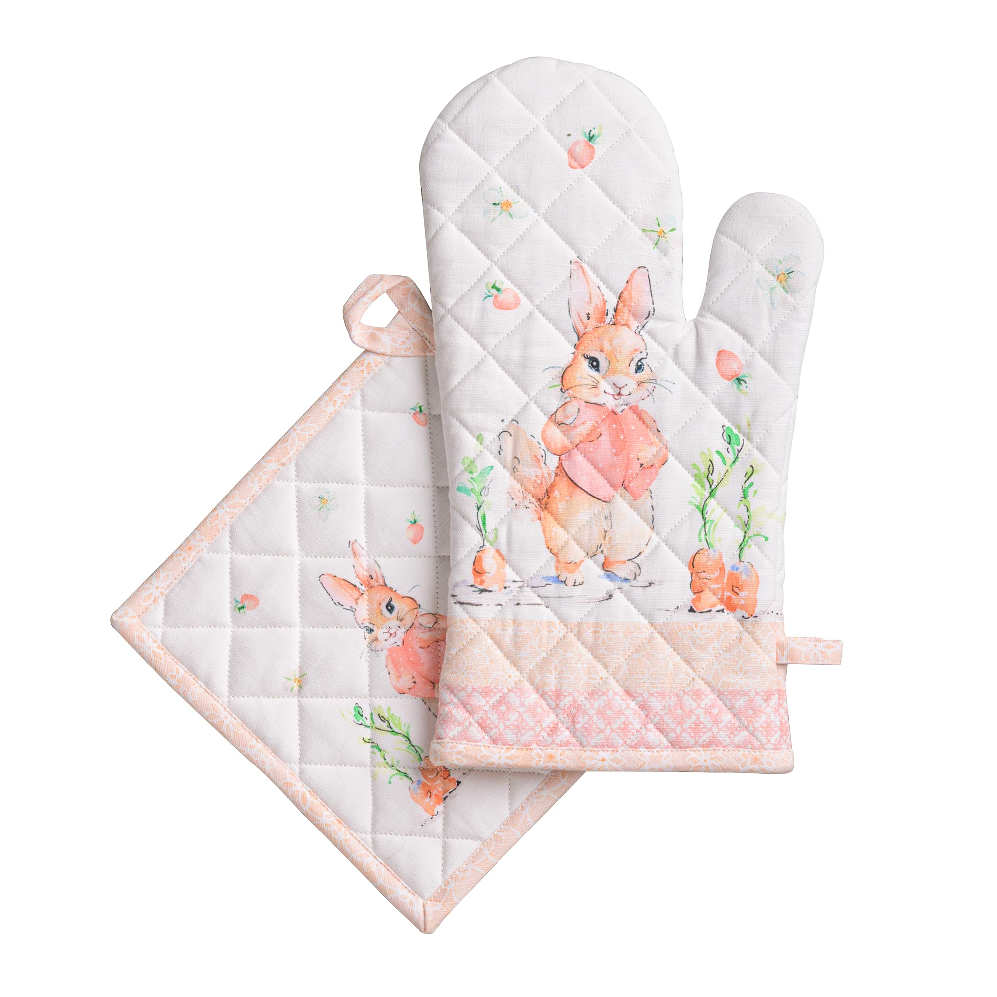 Maison d' Hermine 100% Cotton Oven Mitt & Pot Holder Set (19x33 & 20x20cm)