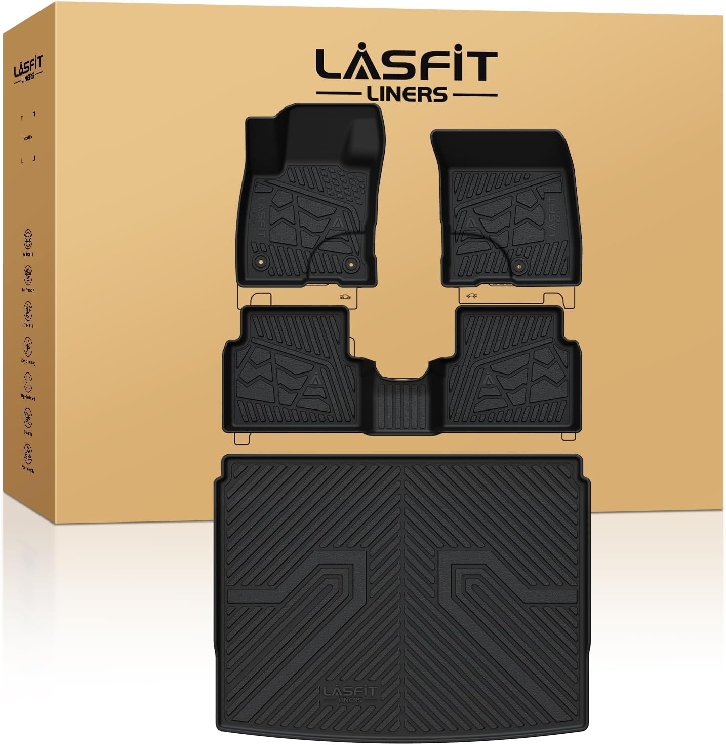 LASFIT Floor Mats and Cargo Mat for 2021-2026 Ford Bronco Sport Carpet Floor, Rear Bump in The Cargo Area, All Weather TPE SUV Floor Liners Cargo Area Custom Fit Trunk Mat