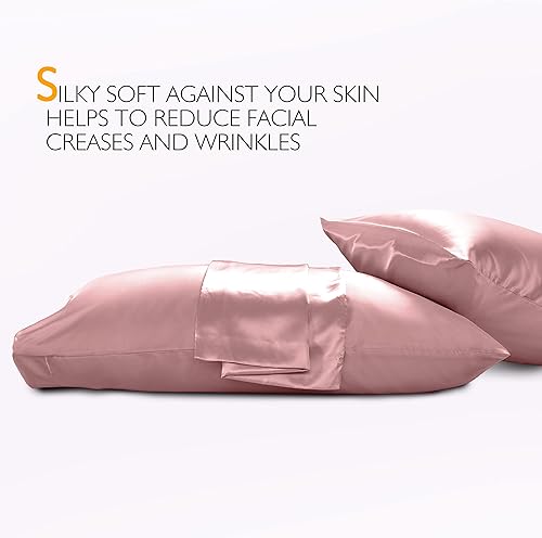 Miniatura 6 de Vonty 2 fundas de almohada estándar de satén  Fundas de almohada de 20 x 26 pulgadas, fundas de almohada color champán rosa para proteger la piel y