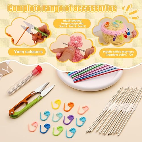 Miniatura 19 de IMZAY Juego de 110 ganchos de ganchillo, juego de agujas de ganchillo con estuche de almacenamiento, agujas ergonómicas para tejer romas, marcador