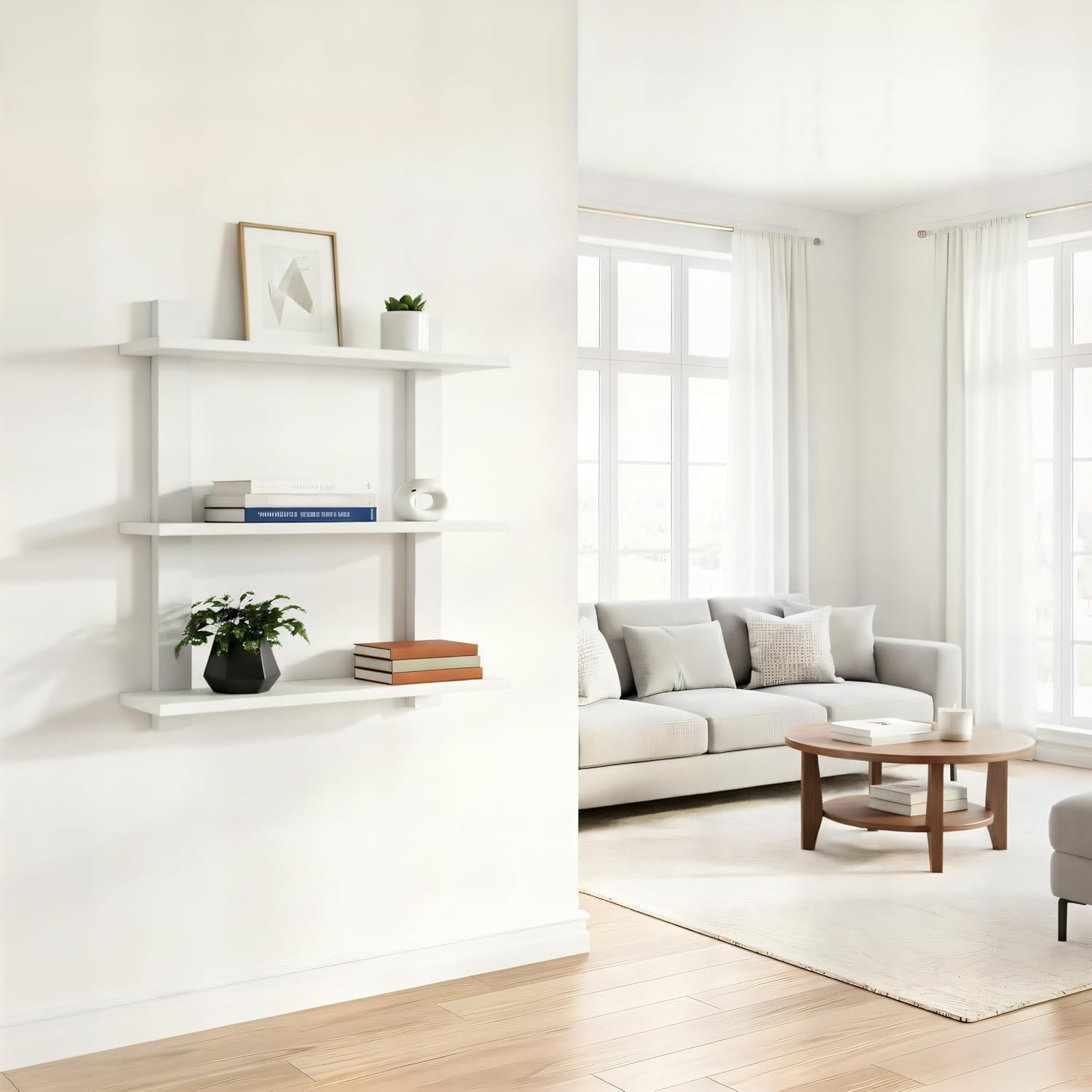 Sorbus Bathroom Shelves - 3-Tier Wall Mounted Floating Shelves for Books, Trophies, Wall Decor, Kitchen, Living Room & Bathroom Decor - Decorative Hanging Display Over the Toilet Storage Shelf - White