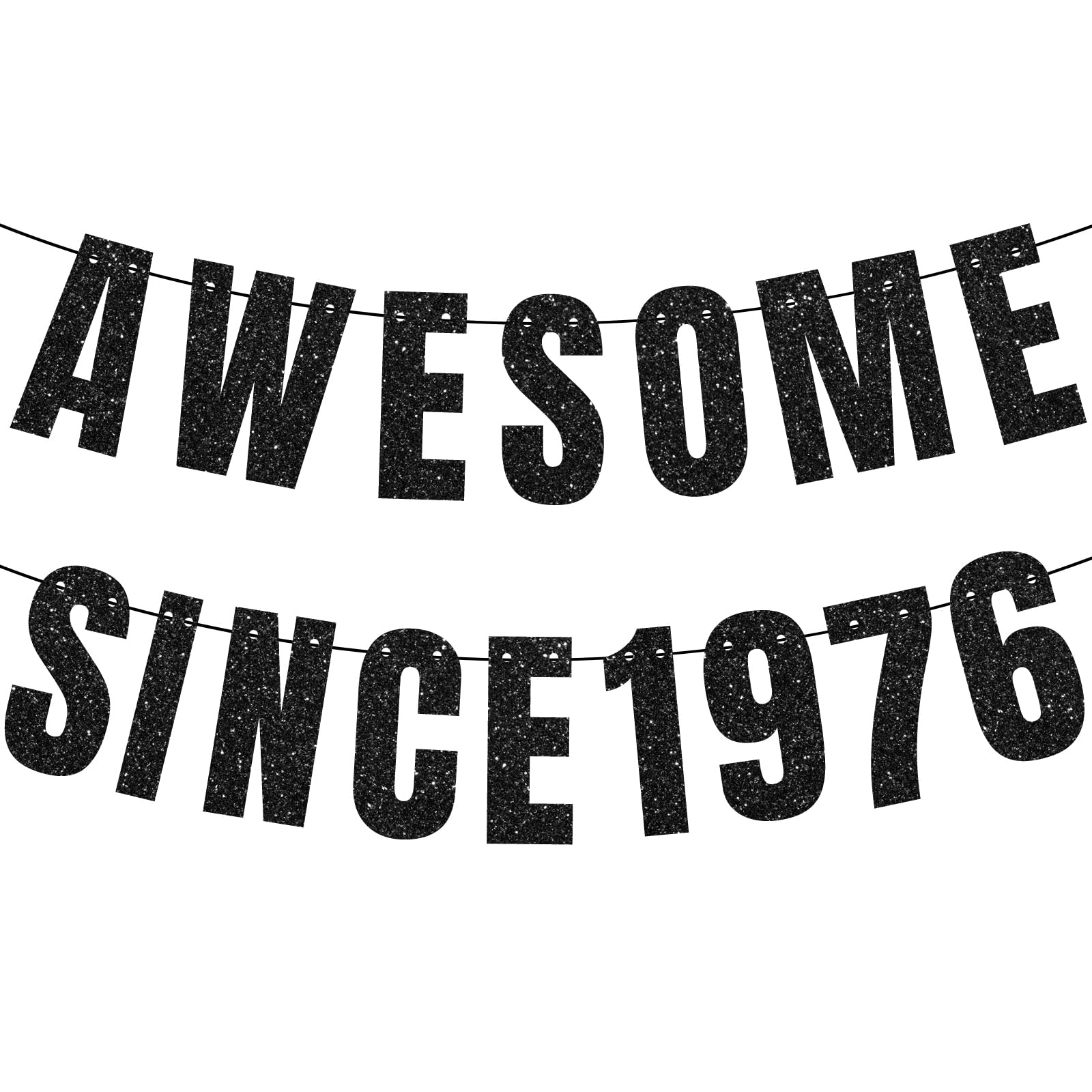 50th Birthday Banner, Awesome Since 1976 Black Glitter Banner, 50th Birthday Decorations, 50 Party and Anniversary Decorations for Women and Men, Party Supplies and Gifts