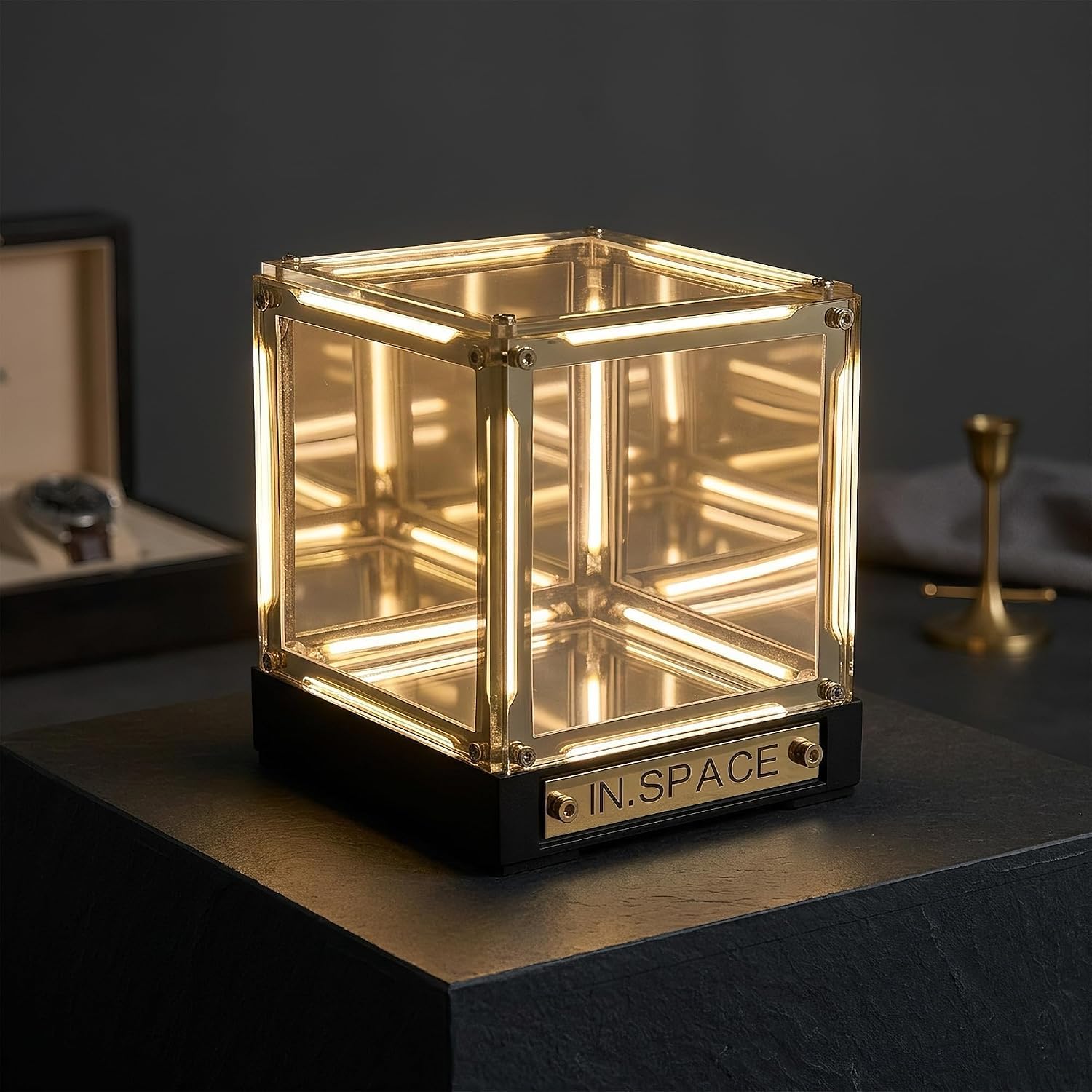 KoolShiro Infinity Mirror Cube Light, 4D LED Night Light with 2000mAh Rechargeable Battery, Touch Dimmable USB-C Cordless Table Lamp, Ambient Mood Lighting for Bedroom, Gaming Room, Living Room Decor