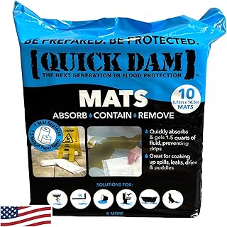 Quick Dam WUM-10 Super Absorbent Mats – 10-Pack (6.75" x 16.5") – Dual-Sided Fluid Absorption & Gel Conversion – Leak, Spill, & Bodily Fluid Control for Home, Medical, and Industrial Use