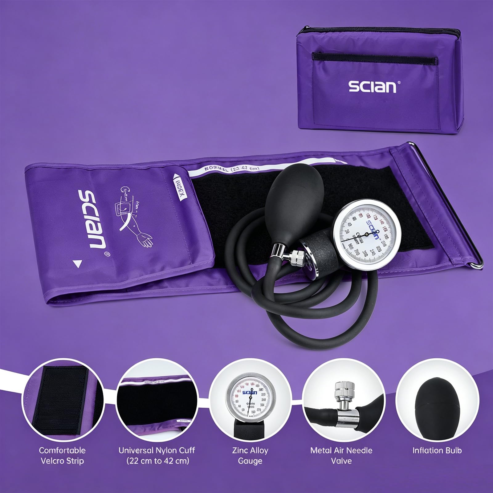 Scian Kit de iniciación de enfermera, 13 piezas, esencial para el trabajo, regalo médico perfecto para estudiantes de medicina, bolsa portátil púrpura con estetoscopio, esfigmomanómetro, otoscopio