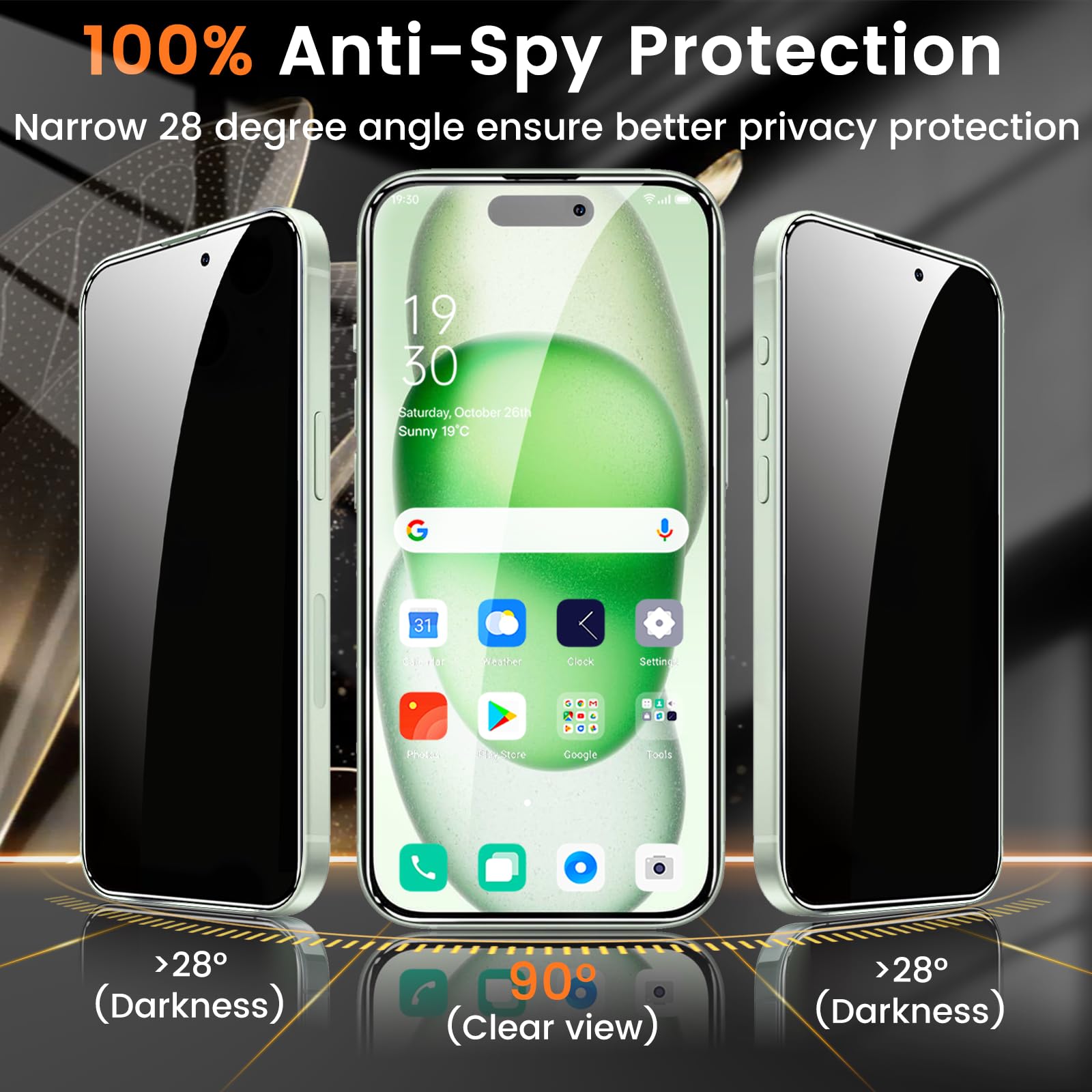 Lesakit Osłona ekranu do iPhone'a 15 o przekątnej ekranu 15 6,1 cala z 4 szt. ochraniaczy obiektywu aparatu, folia ze szkła hartowanego Anti Spy, twardość 9H, przyjazna dla obudowy