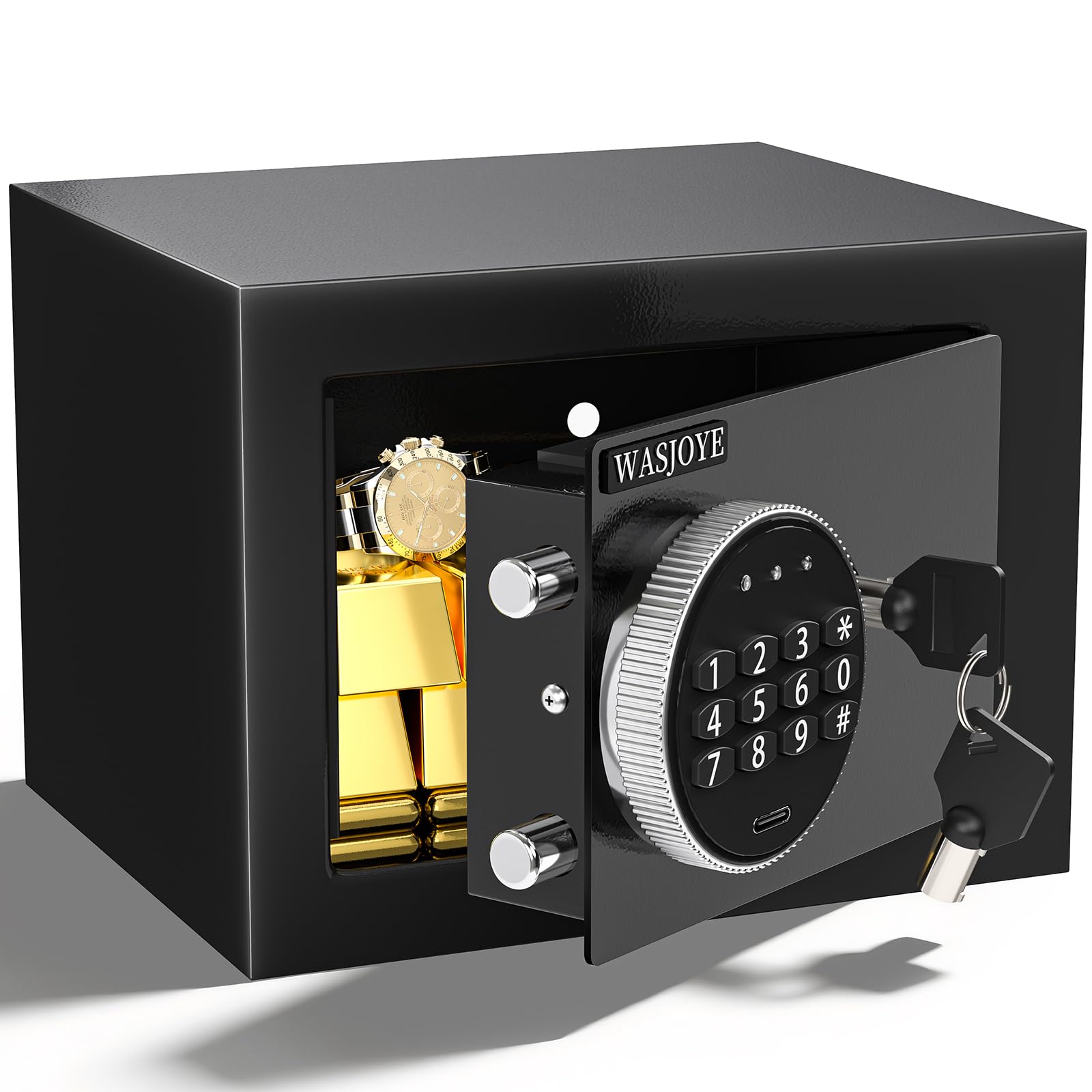 WASJOYE Mini Safe Tresor MöBeltresor Klein,6.8L Mini Tresor mit Schlüssel,Tresor Kinder mit Zahlenschloss,Elektronisch kleiner Tresor für Zuhause für Zuhause Ausweise Geld Wertsachen Bargeld