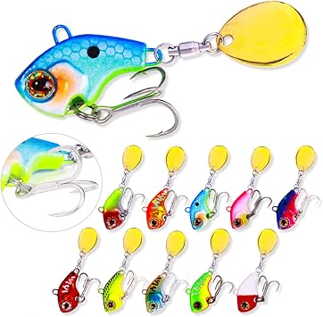 10PCS Fishing Lures, Fishing Spoon with Triple Strengthened Hook, Sinking Lure Hard Bait with Sequin Tail for Bass Trout Crappie,Minnow Fishing Jigs for Freshwater Saltwater