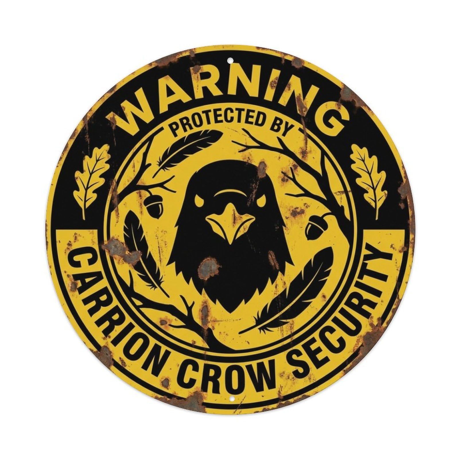 Warning Protected By Carrion Crow Security Bird Metal Tin Sign