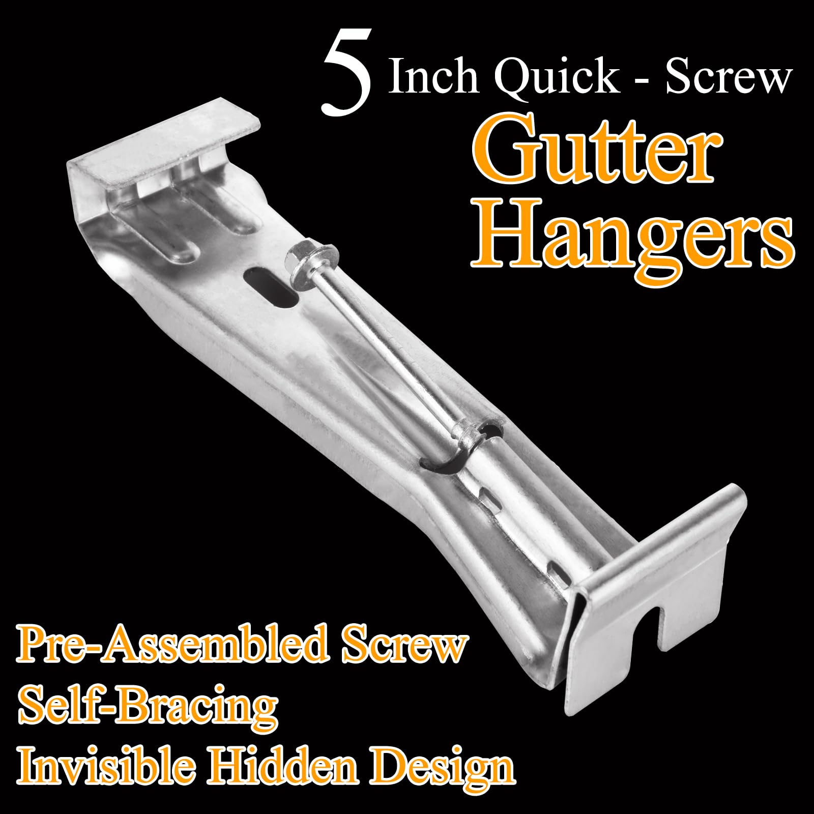 Gutter Hangers 5 Inch Gutter Clips Quick Screw 5" 50 Pack Premium Hidden Rain Gutter Bracket Hook Hangers With Screw Clip Style Christmas Light Clips Gutter