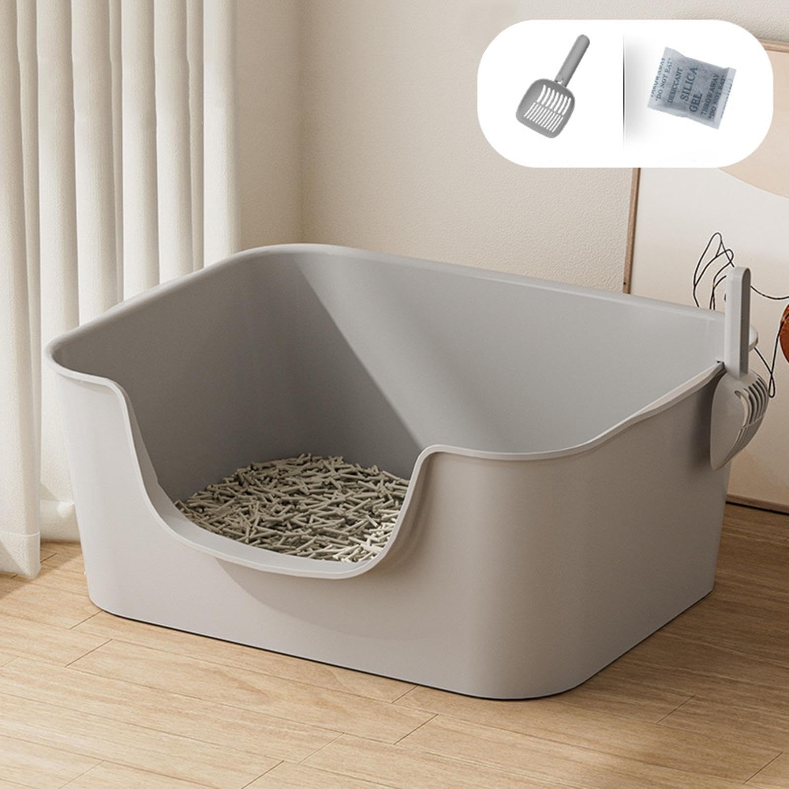 Colcolo Haustier-Katzentoilette, Katzentoilette, Haustier-Reinigungszubehör, waschbar, extra große Kätzchen-Toilette, Katzen-Toilette, Sandkasten für, grau