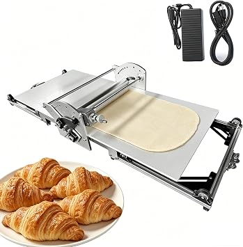 22.7" Commercial Electric Dough Sheeter, Foldable Dough Roller Machine, Adjustable Thickness2-30mm, Stainless Steel Dough Laminator for Bakery, Pastry, Home Bakers & Professional Bakeries 22.7"