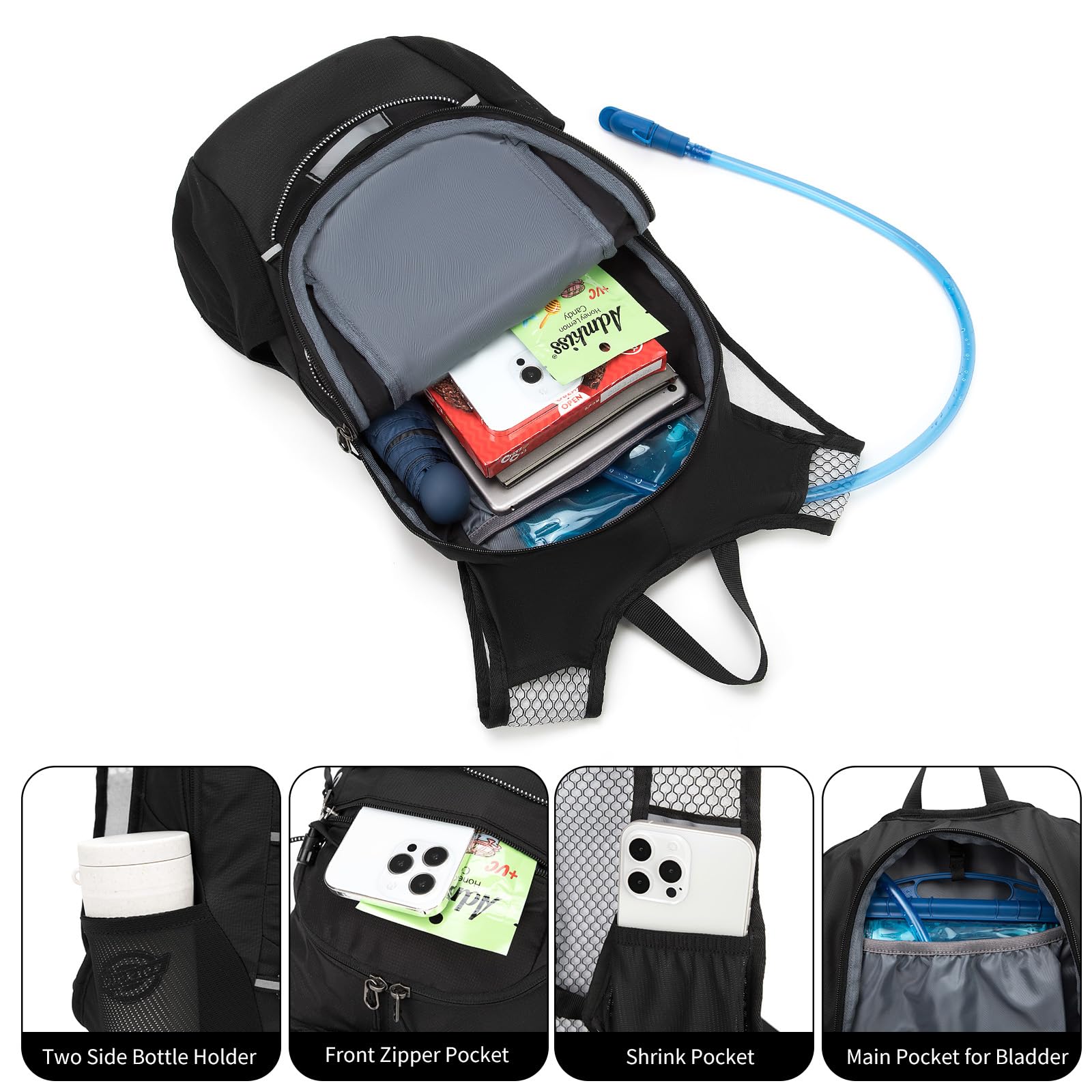 Hydration Backpack, Running Water Backpack with 2L Bladder, Hydro Water Daypack for Men Women Cycling Hiking Rave