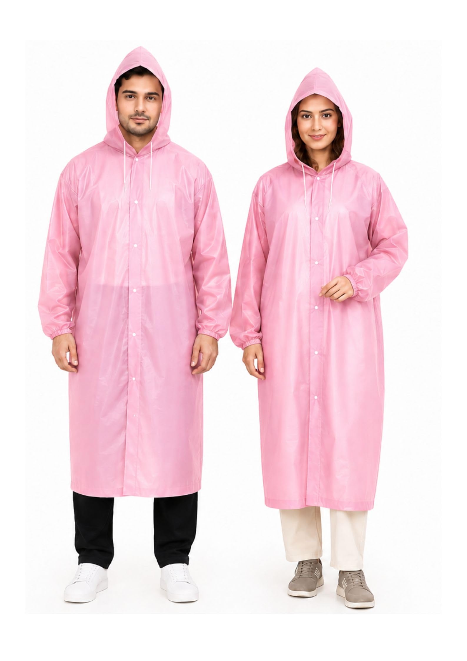 Blink Clean Waterproof Raincoat for Men & Women, Reusable Lightweight EVA Hooded Raincoat with Adjustable Drawstring, Snap Button Closure, Outdoor Rainwear for Boys & Girls, Free Size, Pink-image-36