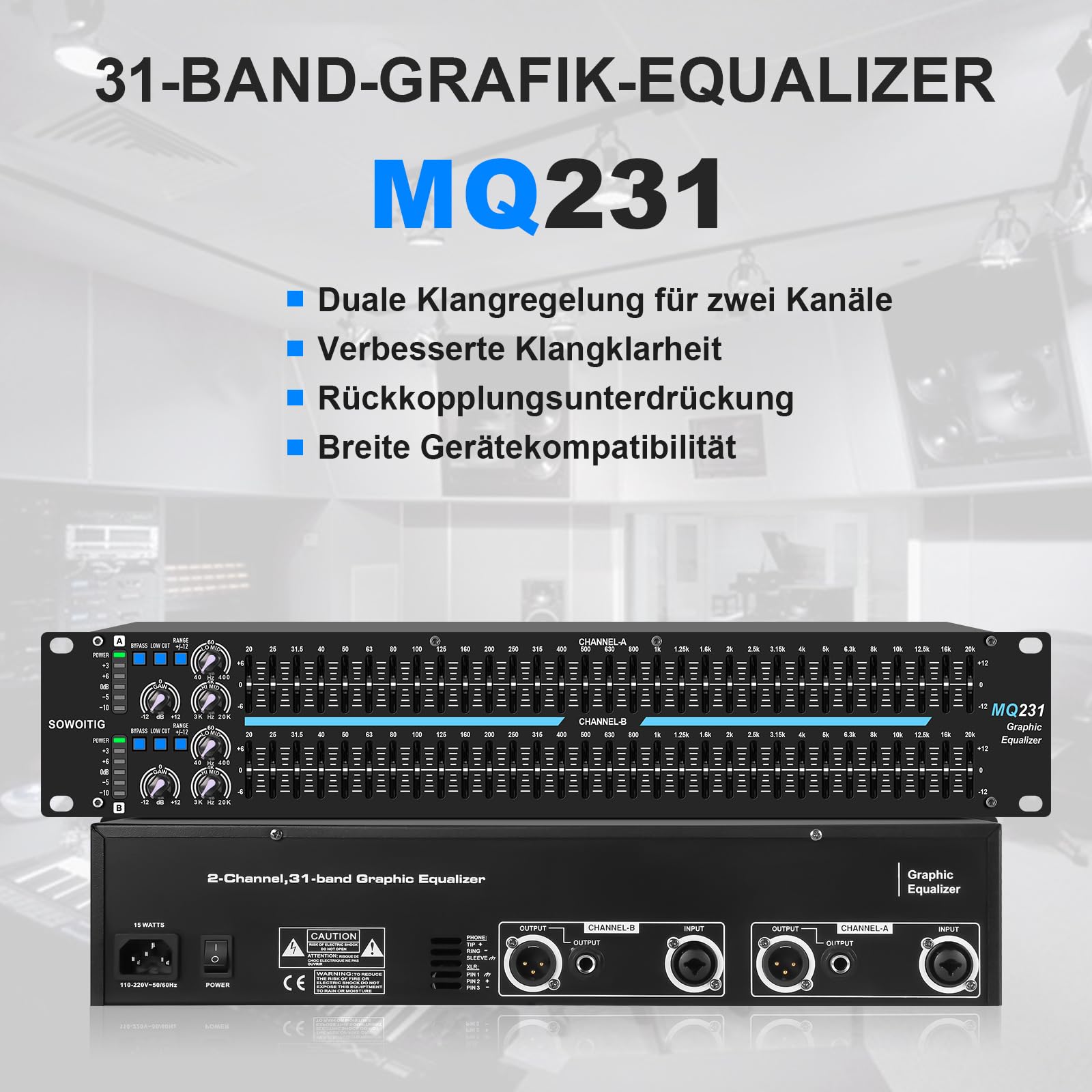 31-Band Stereo Equalizer, Dual Channel Grafik-Equalizer für Audioanlagen | Professionelle Klangsteuerung mit 31 Bändern pro Kanal, verbessert Klarheit und Balance für Live- und Heim-Audio