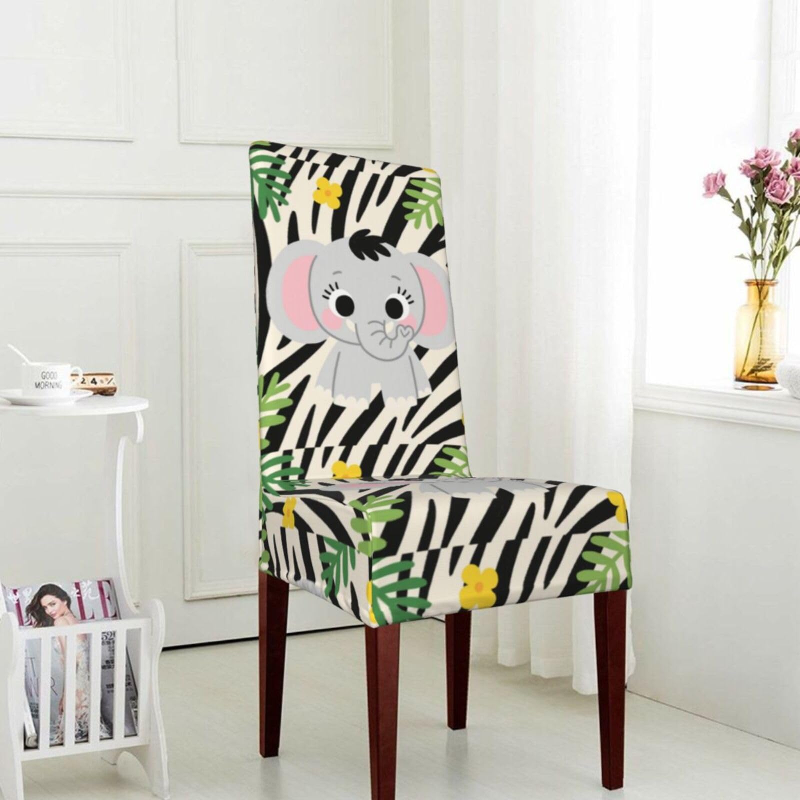 FekiLoot Stretch Dining Room Chair Covers Removable Washable Parsons Chair Slipcovers Cute Elephants Chair Seat Protector Cover for Hotel, Office, Ceremony, Banquet, Wedding Party