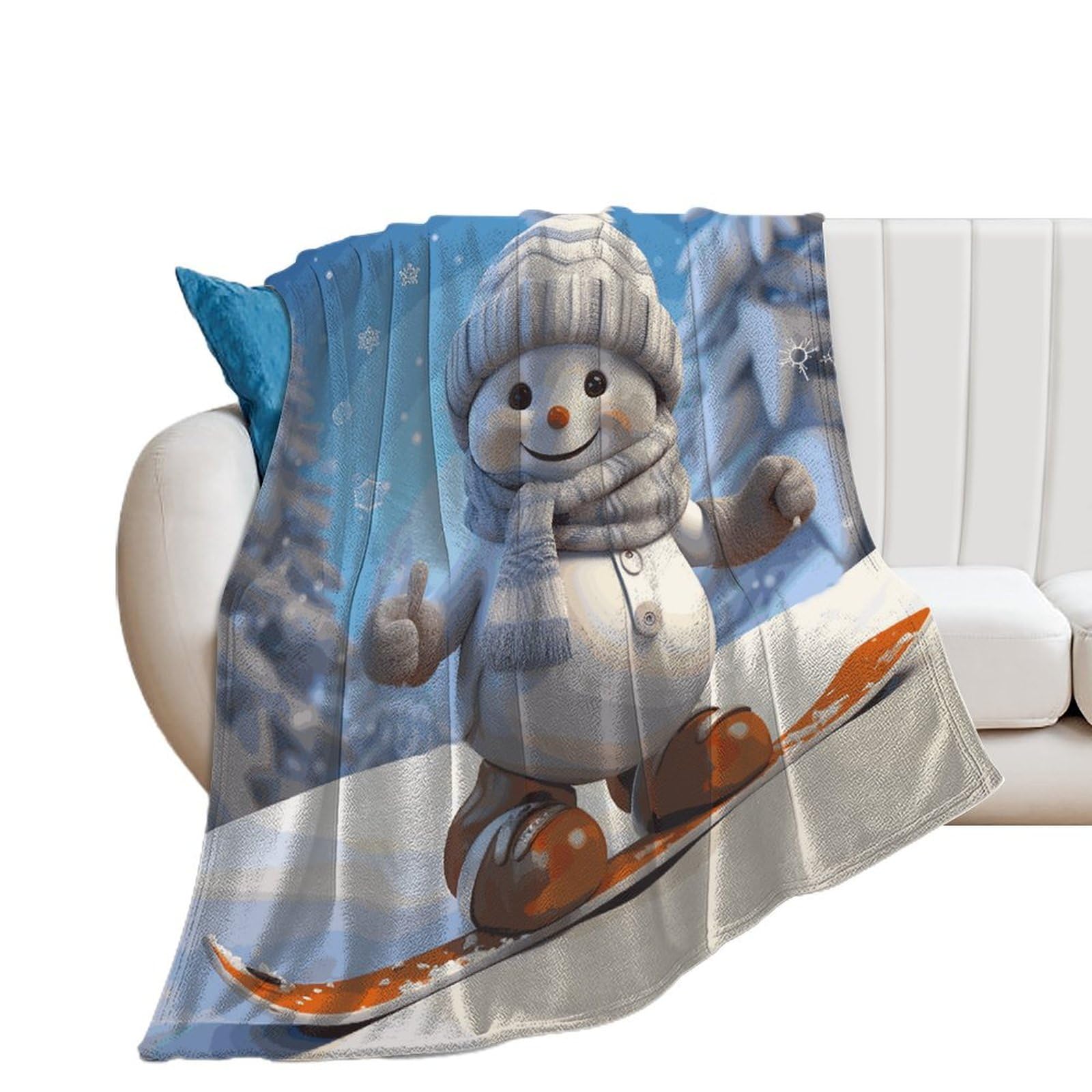 Couverture flanelle microfibre lit canapé motif bonhomme de neige plaid