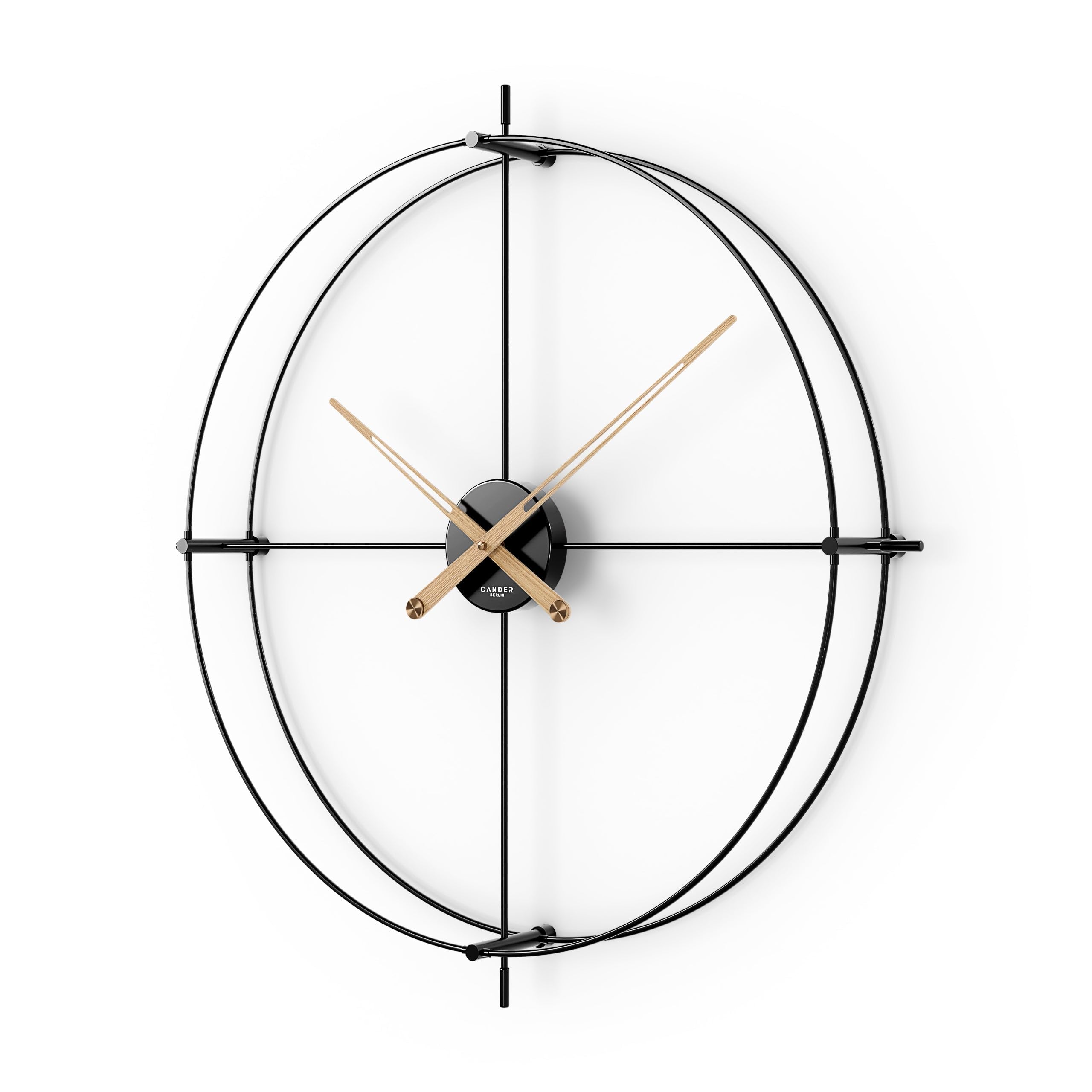 Cander Berlin Aurelian XXL Vintage-Wanduhr lautlos 60 cm Holzzeiger ohne Tickgeräusche groß modern schwarz Wohnzimmer Küche Metall Glasfaser