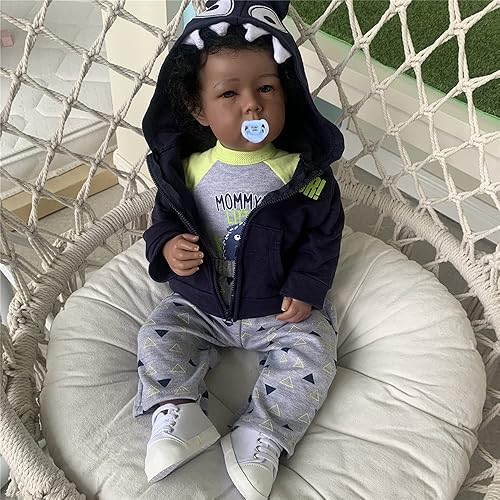 Miniatura 2 de Anano Muñecas recién nacidas negras de 20 pulgadas, cuerpo de tela de silicona suave, muñecas de bebé afroamericanas, muñecas étnicas Reborn para