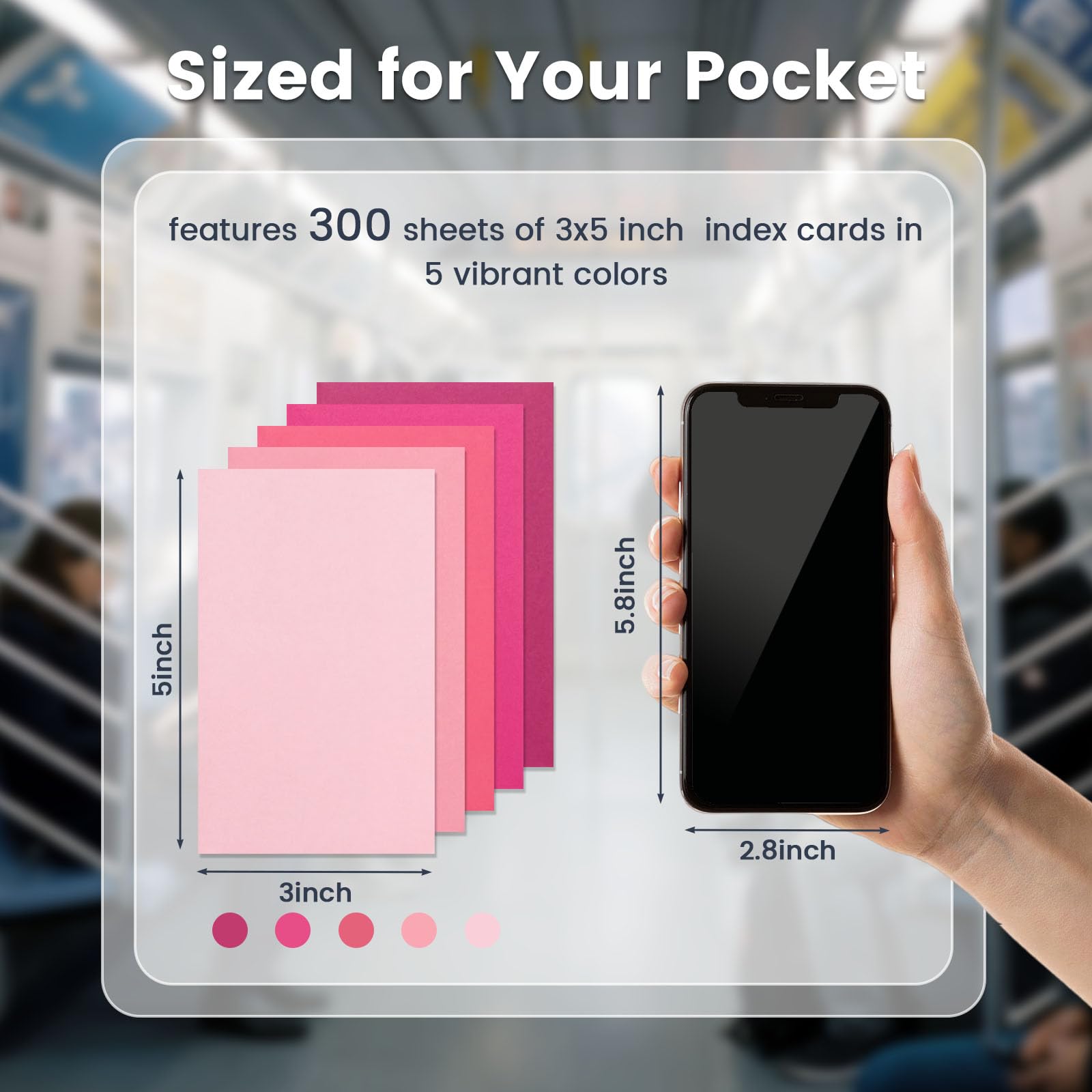HEYPLACE 300 Count Index Cards 3 x 5 Inch, Pink Flash Cards for Studying, Cute Notecards for Home, Office, Recipe, School, College Supplies, To Do List, 5 Pink Colors