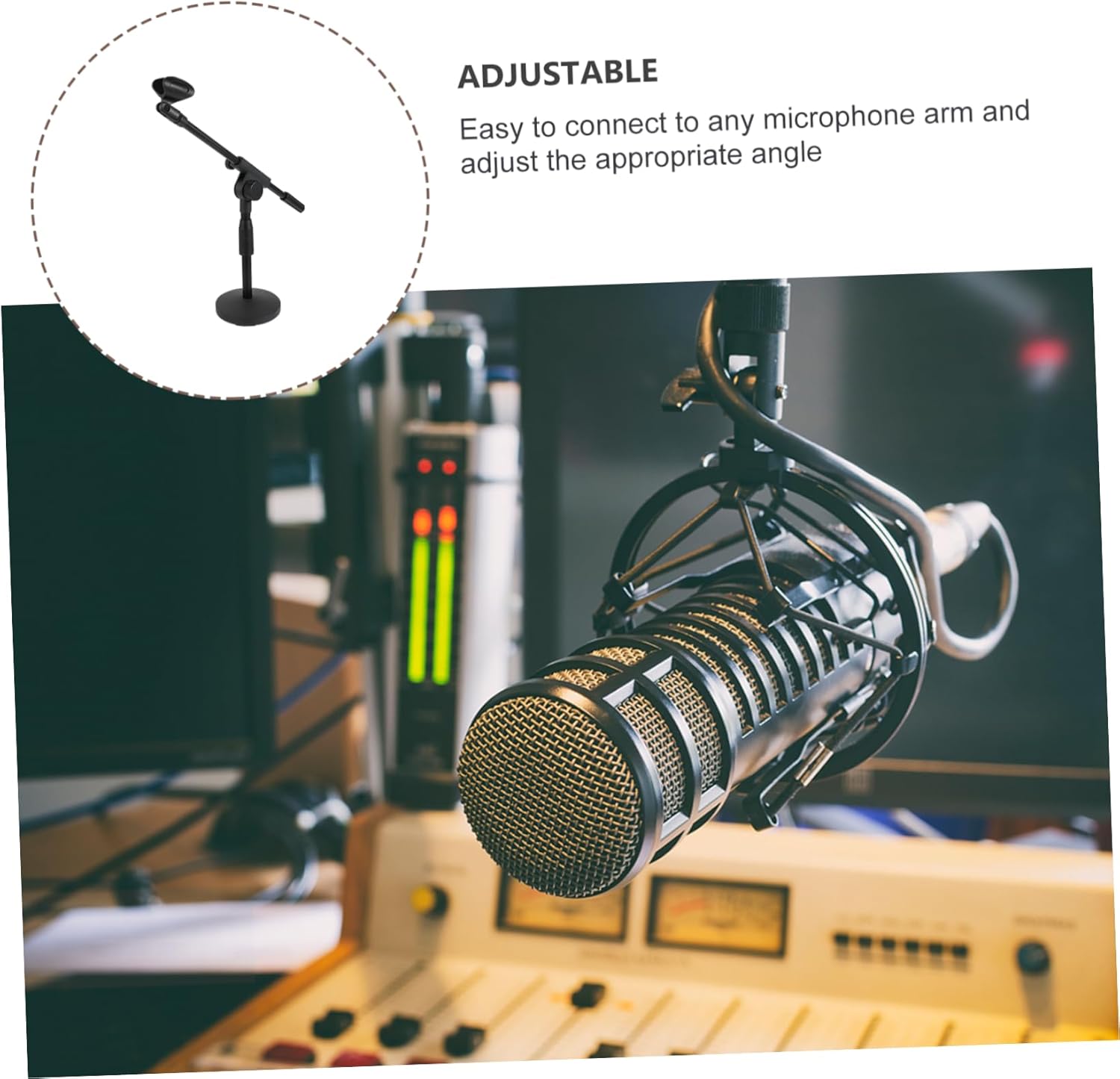 Weighted Base Adjustable Short Microphone Stand with Rotatable Boom Arm Desktop Mic Rack for Conference Live Streaming Podcasting Video Blogging and Voice Chat