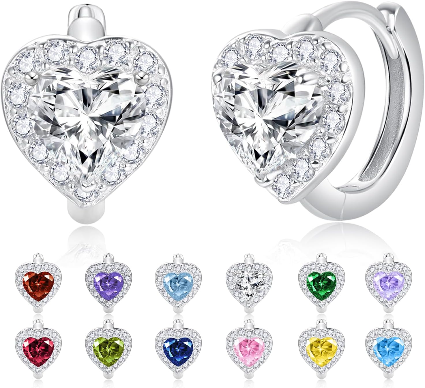 Dreamboat Heart Birthstone Small Hoop Earrings for Women 925 Sterling Silver Cubic Zirconia Heart Huggie Earring Anniversary Birthday Jewelry Gifts for Mom Wife Her