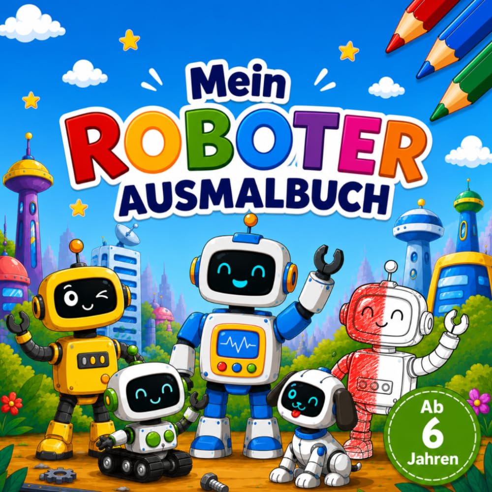 Mein Roboter Ausmalbuch für kleine Entdecker ab 6 Jahren mit 50 lustigen Motiven (Kinder Ausmalbücher)
